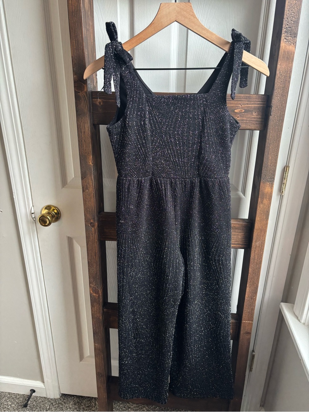 Trixxi Girl Black Sparkle Tie-Shoulder Jumpsuit
